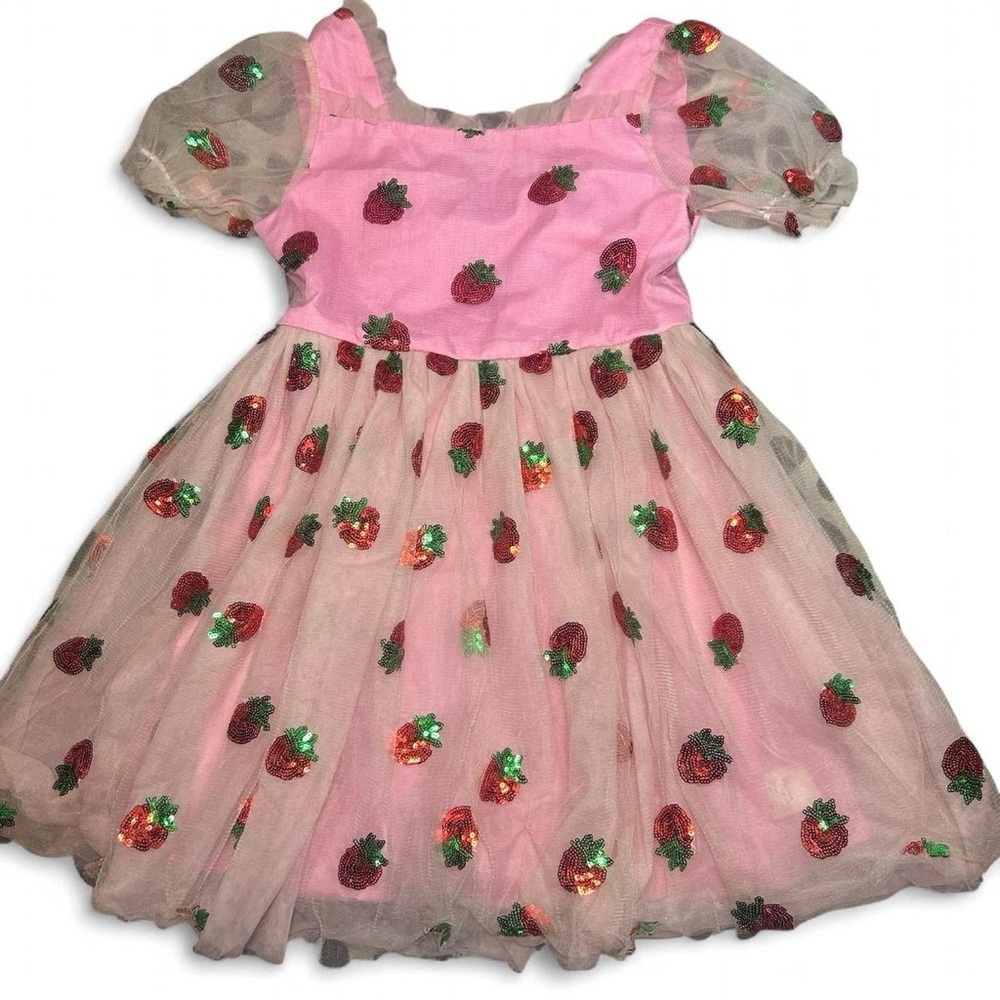 Lola + The Boys Pink Strawberry Sequin Tulle Dress - Picture 3 of 8